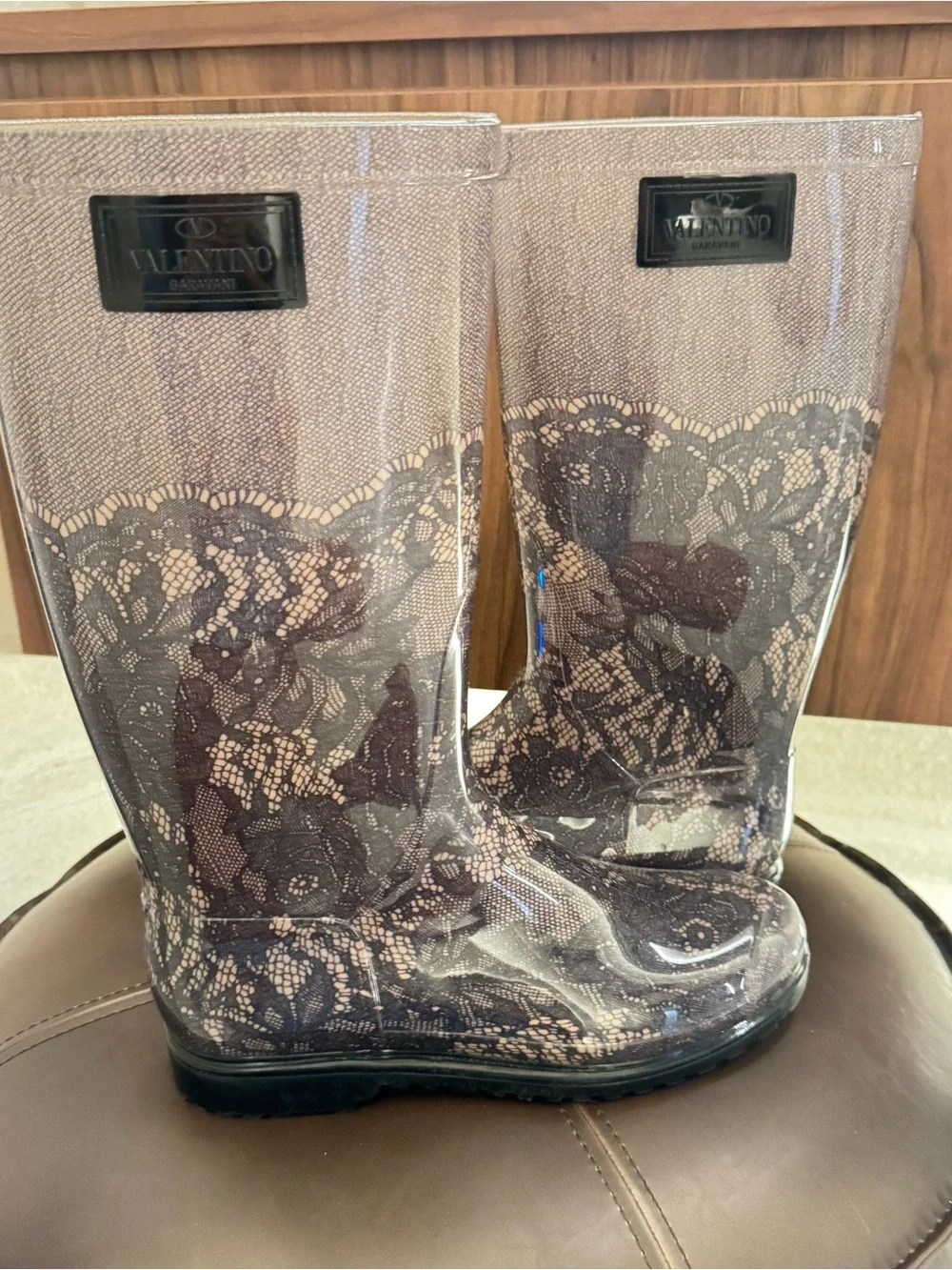 Valentino Garvani Women's Gray Lace-Pattern Rain boots